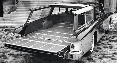 Brooks Stevens’ sliding panel concept was introduced on the Scimitar wagon concept—not exactly a looker.