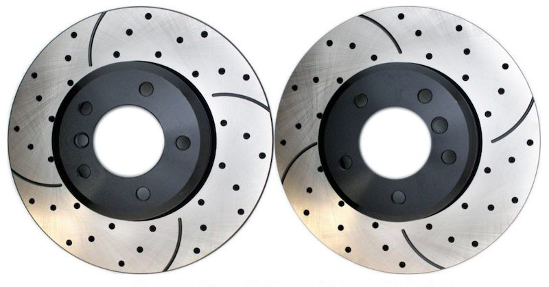 Slotted or drilled brake rotors also enhance stopping power while adding a good look.