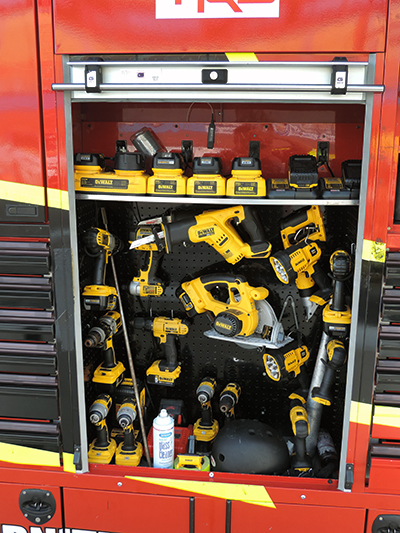 Every power tool imaginable is readily available in the NASCAR pits.