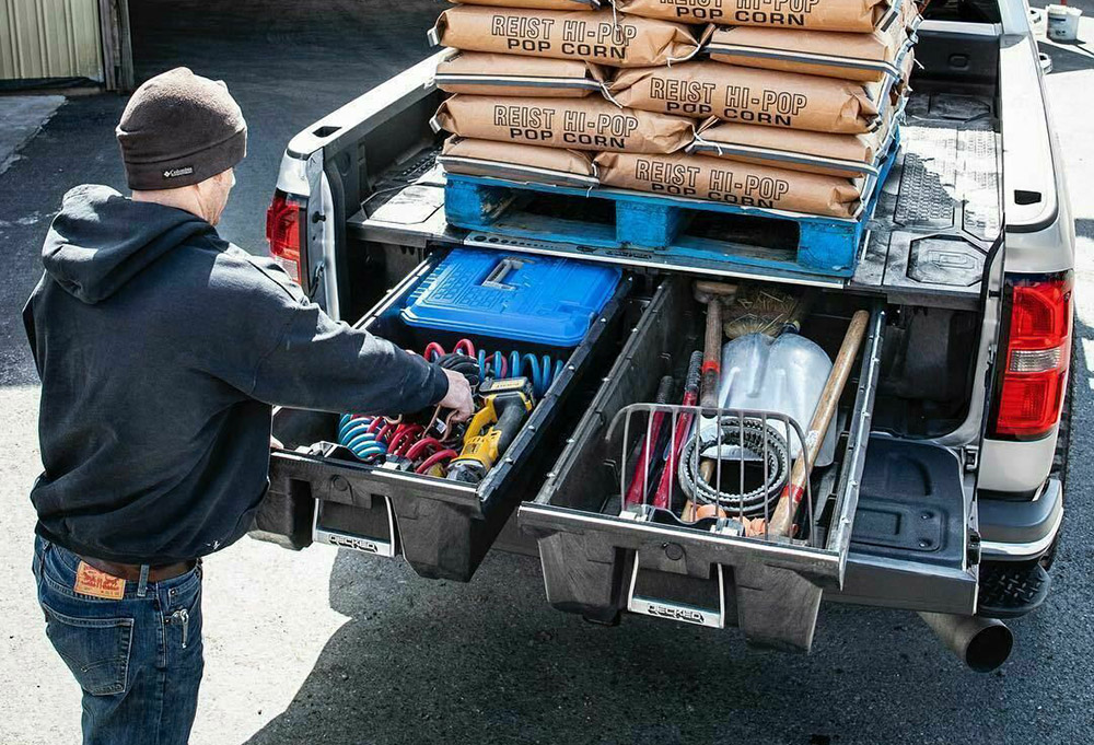 Decked Truck Bed Storage System helps organize tailgating accessories