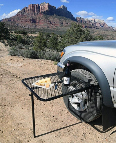 Tire-mounted tailgate table