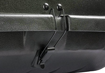 The quality and location of clasps on a rooftop cargo carrier is important for durability.
