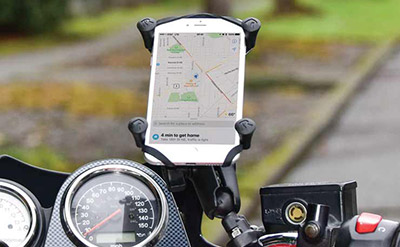 The Ram motorcycle phone mount uses four arms to hold the device in place.
