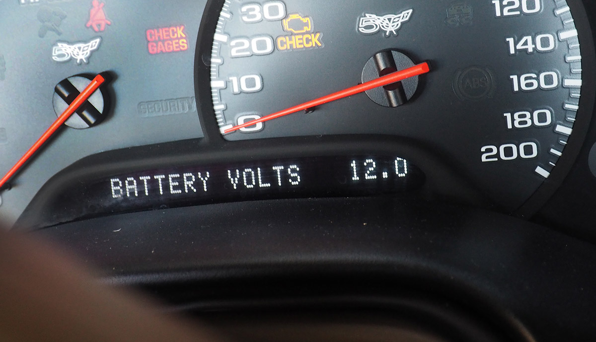 Many modern cars offer digital readouts of the engine’s diagnostics, like battery voltage.