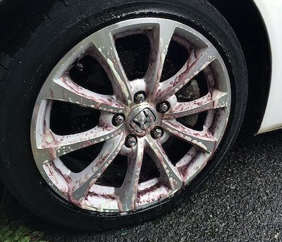 Specialized wheel cleaners, like Surf City Garage's Code Red are good for heavily soiled wheels.