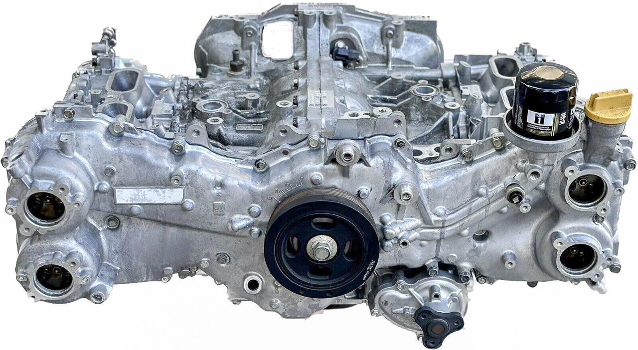 A four cylinder Subaru car engine