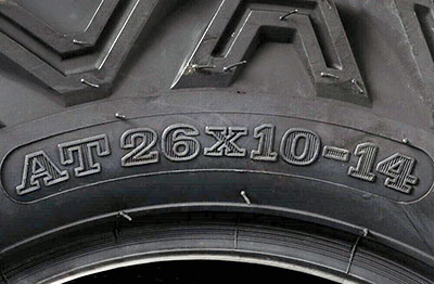 Size markings on the side of an ATV tire