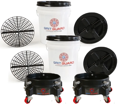 Two bucket car wash system with grit guards and casters